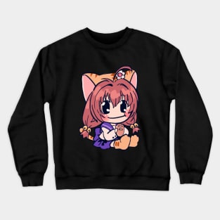 Mudwizard draws pink pastel puchiko eating bread / di gi charat Crewneck Sweatshirt